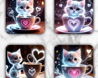 Arkusz do sublimacji Love Kittens: nadruki na podstawki kwadratowe 4"