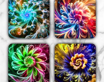 Arkusz do sublimacji Neon Flowers: nadruki na podstawki kwadratowe 4"