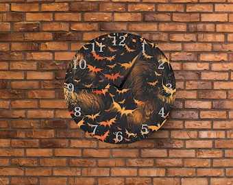 Flying Orange Bats Clock Face Transfer: Halloween Sublimation Print (8", 10", 12")