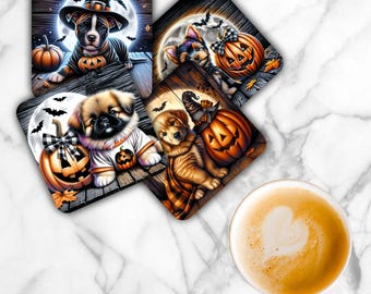Spooky Dogs Sublimation Transfer Sheet: 4" Square Coasters - Ready to Press