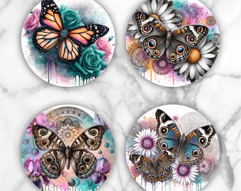 4" Butterfly Round Coaster Sublimation Transfer Sheet: 4 Per Sheet-Ready to Press