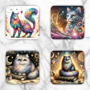 Mystical Cats Sublimation Transfer Sheet: 4" Square Coaster Prints