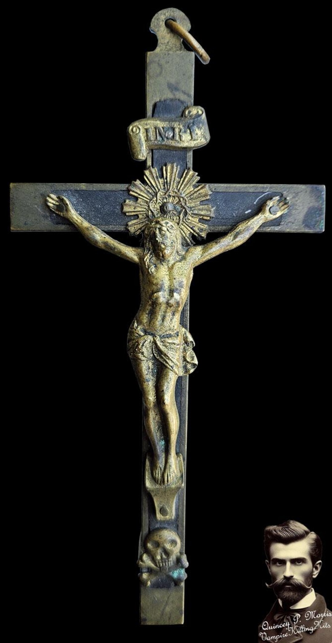 Antique Vampire Killing Kit Crucifix 19th Century Bronze Wood With