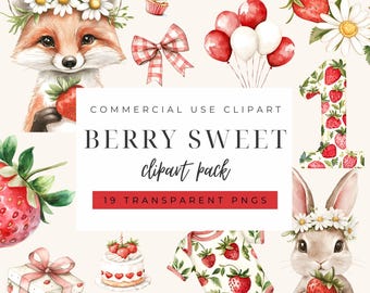 Berry First Birthday | Transparent Png | Strawberry Png | Watercolor Clipart | Berry Sweet Baby Shower Clipart | Digital Download