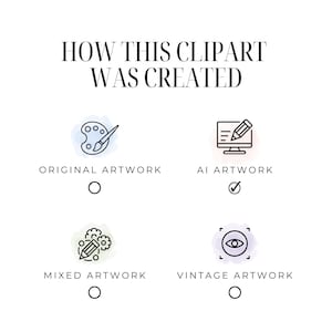 Peut inclure: Un graphique montrant comment une image clipart a &eacute;t&eacute; cr&eacute;&eacute;e. Les options sont &oelig;uvre originale, &oelig;uvre d'IA, &oelig;uvre mixte et &oelig;uvre vintage. L'option &oelig;uvre d'IA est coch&eacute;e.