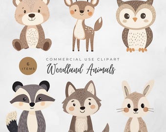 Boho Forest Animals | Cute Woodland Baby Animals | Digital Nursery Clipart | For Commercial Use