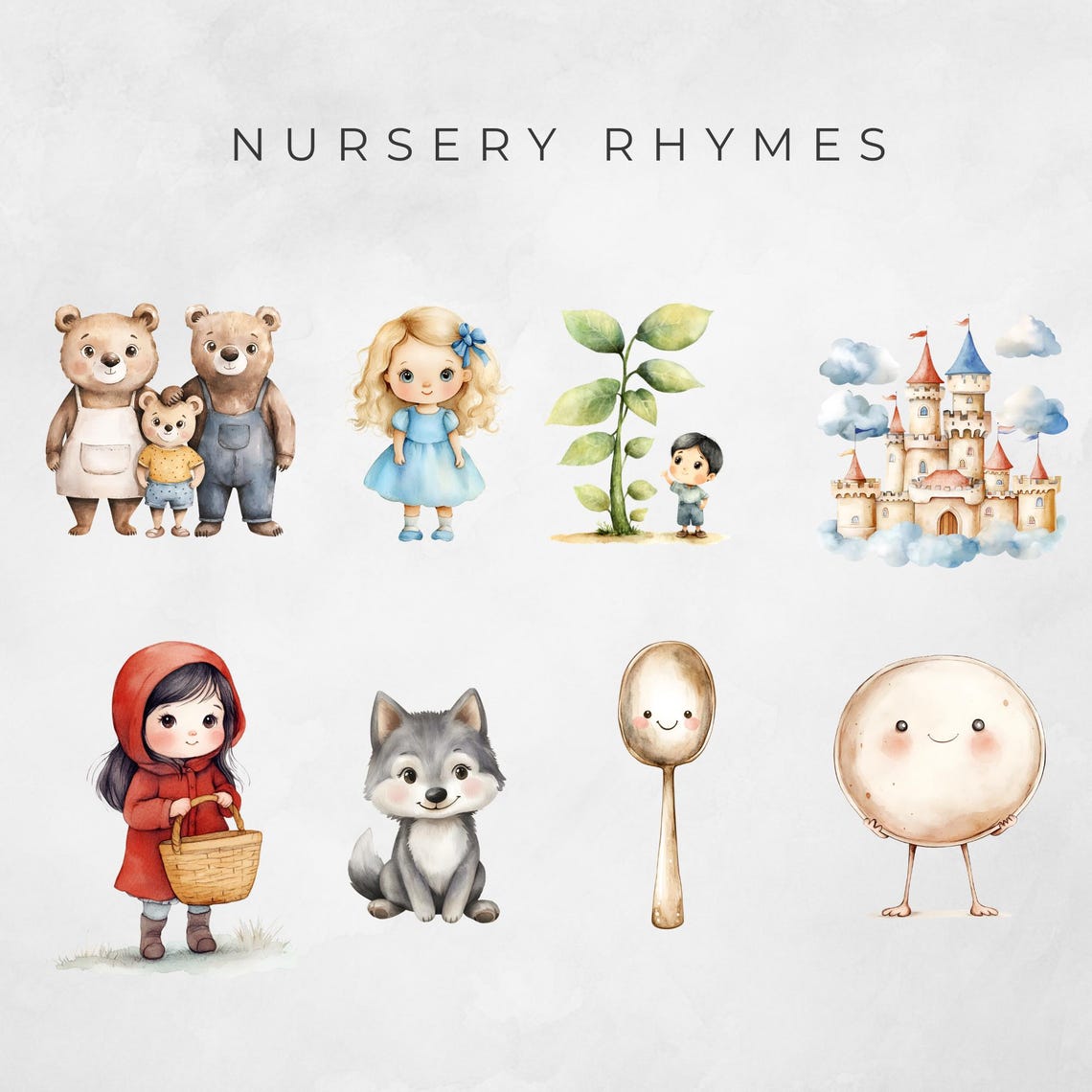 Watercolor Nursery Rhyme Clipart Fairytale Art | Children's Storybook ...