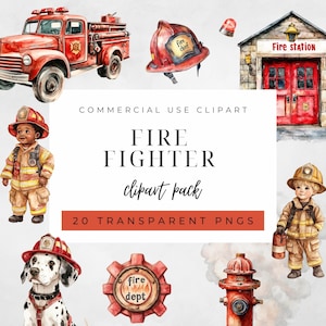 Fire Engine Nursery Clipart PNG | Watercolor Fire Truck Clipart Pack | 20 PNGs | Boy Nursery Decor | For Commercial Use