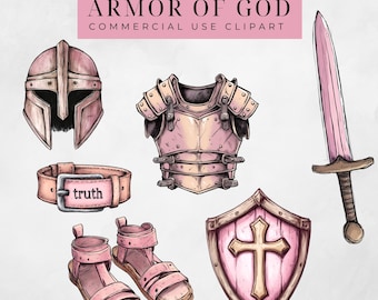 Armor of God Clip Art | Ephesians 6 | Christian PNG for Kids | For Commercial Use | Transparent PNGs | Scripture Based | Pink