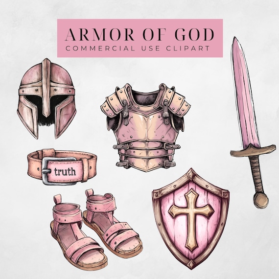 Armor of God Clip Art | Ephesians 6 | Christian PNG for Kids | For Commercial Use | Transparent PNGs | Scripture Based | Pink