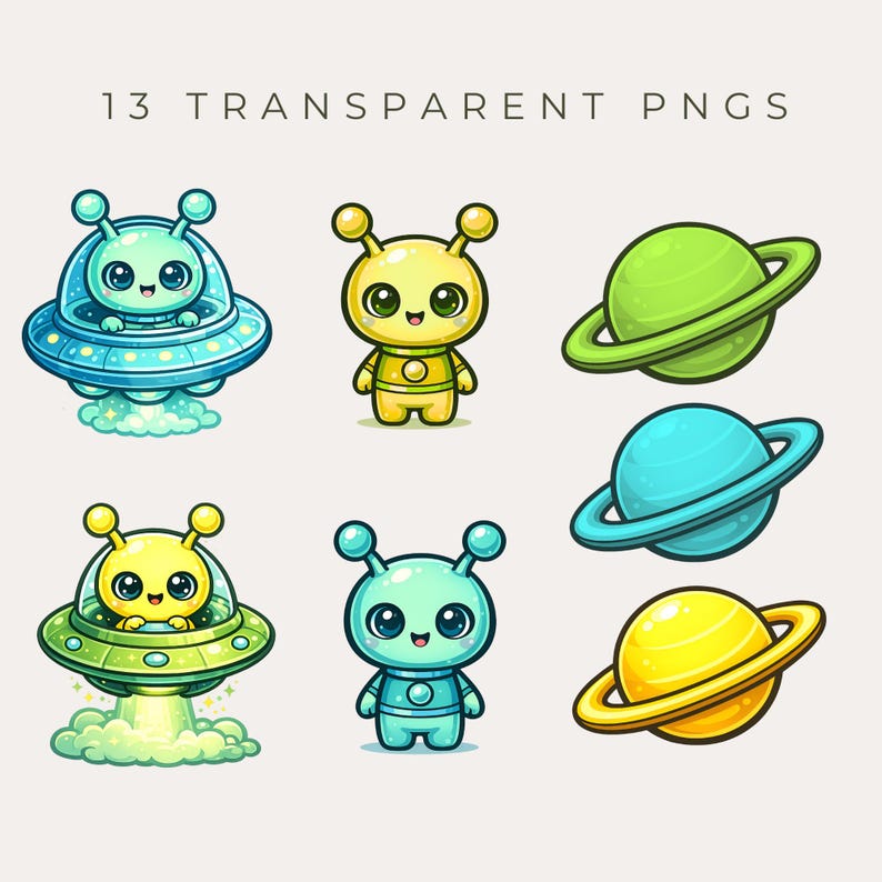 Outer Space Neon Clipart | Cute Astronaut, Alien, Rocket & Planets PNG ...