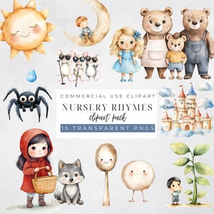Aquarel kinderrijm clipart sprookjesachtige kunst | Illustraties uit een kinderverhaalboek | Kinderkamerdecoratie | Voor commercieel gebruik | Transparante png-bestanden