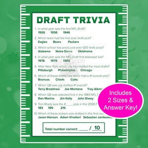 NFL Draft Day National Football League Trivia Game: Green and White (Digital Download)