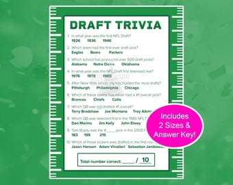 Juego de trivia de la NFL del día del draft de fútbol: Verde y blanco (descarga digital)