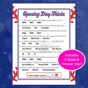 Opening Day MLB Trivia Game: Major League Baseball Watch Party (Digital Download)