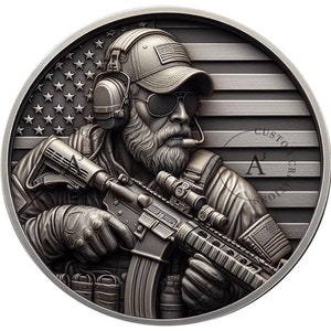 Oude 3D-dieptekaart krijger voor lasergravure | Geweer en vlag Fiber Laser Coin Art Design
