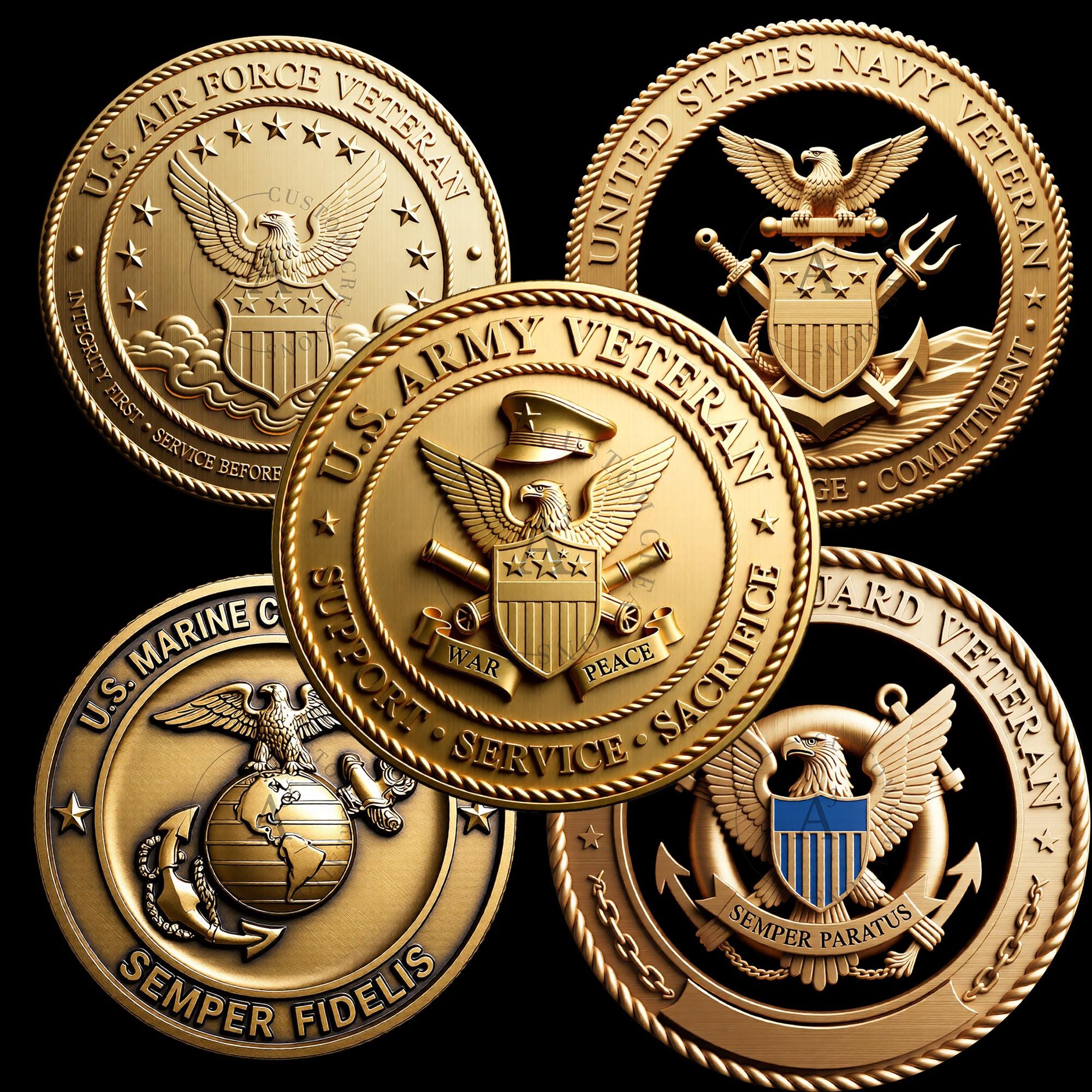 Armed Forces Veteran Challenge Coin Depth Map Bundle (digital Download ...