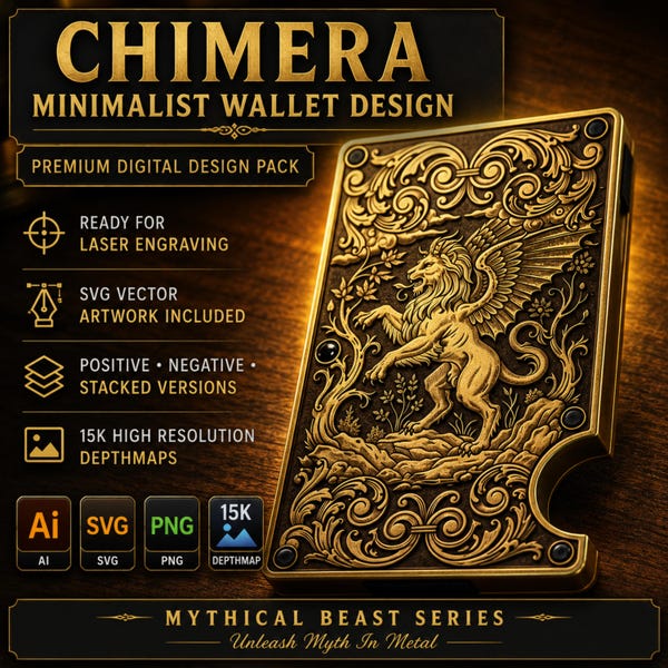 Chimera Minimalist Wallet Design Digital Download | Laser Engraving & Depth Map Files