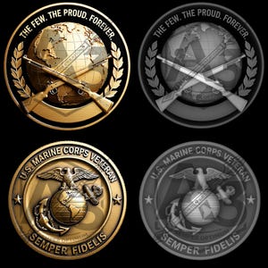 Mapa de profundidad de la moneda de desafío de veteranos del Cuerpo de Marines de EE. UU. / Archivos STL de grabado láser