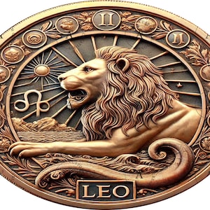 Dieptekaart Leo 3D-gravure voor Challenge Coin | Laserontwerp met grijswaarden | Sjabloon fiberlasergravure
