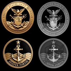 Mapa de profundidad de la moneda de desafío de veteranos de la Marina / Impresión 3D STL, grabado láser (descarga digital)