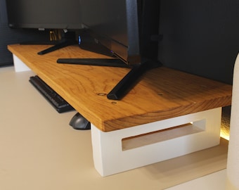 Handmade Pine Wood and Cedar Monitor Riser - Rustic Computer Desk Organizer, Decorative Dining Table Stand, Multi-Functional Accent Piece