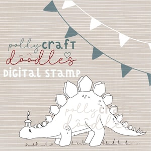 Digital Stamp &#39;Stanley The Birthday Dinosaur&#39; by pollycraftdoodles Digi line art for Card making/scrapbooking