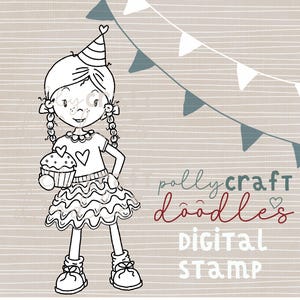 Digital Stamp &#39;Hey Cupcake&#39; by pollycraftdoodles Digi line art for Card making/scrapbooking