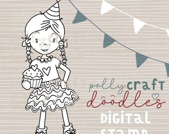 Digitaler Stempel 'Hey Cupcake' von pollycraftdoodles Digi line art zur Kartenherstellung/Scrapbooking