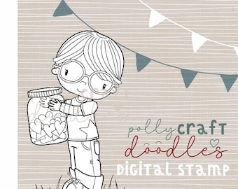 Digital Stamp 'Jar of Hearts' by pollycraftdoodles Digi line art for Card making/scrapbooking