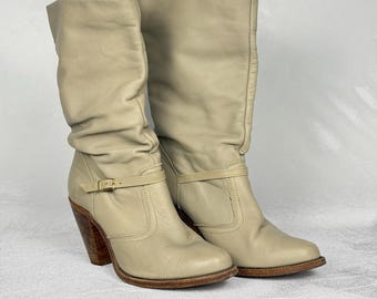 Vintage Dexter Leather Slouch Boots - Cream Taupe, Size 7.5M