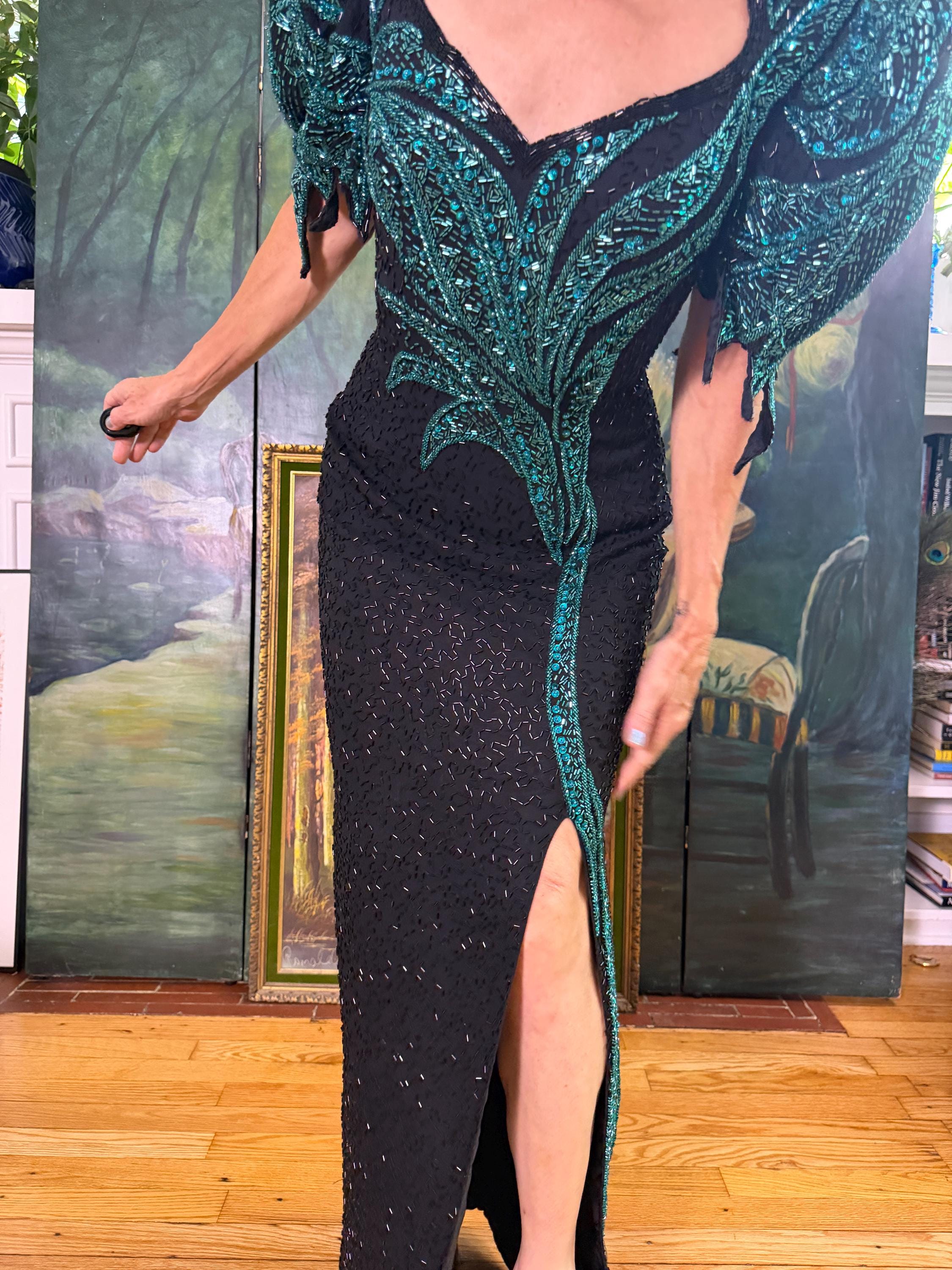 Teal and Black Prom Dress