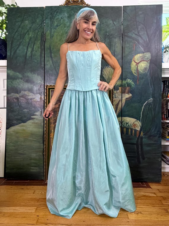 jessica mcclintock 90s dresses Vintage Gunne Sax Ice Blue Bal… Color:Greenery Collection: SS26 PROM Floral embroidery on the KissProm Mermaid Strapless Asymmetrical