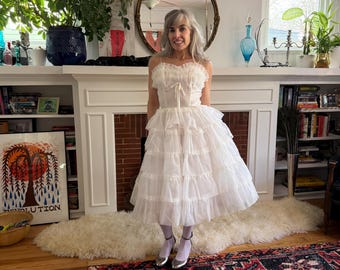 1950s White Cupcake Dress - Small