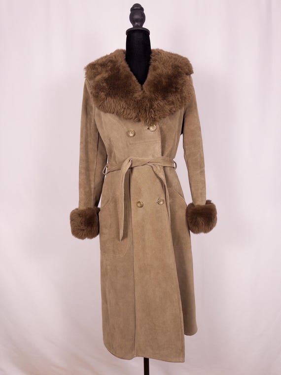 Vintage Suede Coat - A and F Originals, Faux Fur Collar, Medium