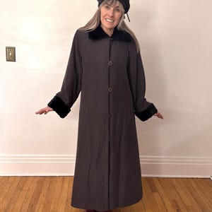 Vintage Slate Gray Maximalist Coat with Removable Black Rabbit Fur Lining - Medium Oversized Fit