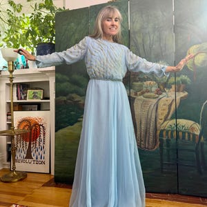 bugle bead long sleeve cocktail midi dress Sophia Dress XL / Sage Multi