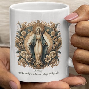 Vintage Virgin Mary Coffee Mug - Catholic Marian Gift - Our Lady - Religious Faith Mug - 11oz or 15oz