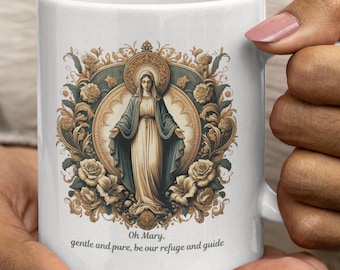 Vintage Virgin Mary Coffee Mug - Catholic Marian Gift - Our Lady - Religious Faith Mug - 11oz or 15oz