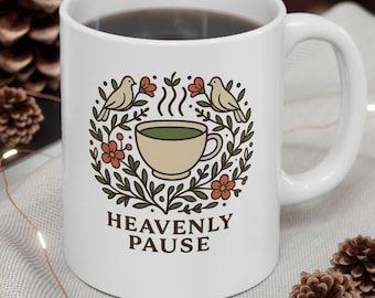 Heavenly Pause Mug – Peaceful Tea & Coffee Cup | Spiritual Floral Design | Eternal Ecos Gift