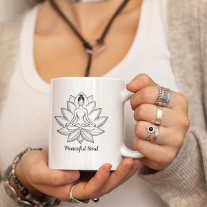 Yoga Peaceful Soul Lotus Zen Meditation Mug, Mindfulness Gift, Spiritual Boho Mug, Wellness Coffee/Tea Cup, 11oz and 15oz