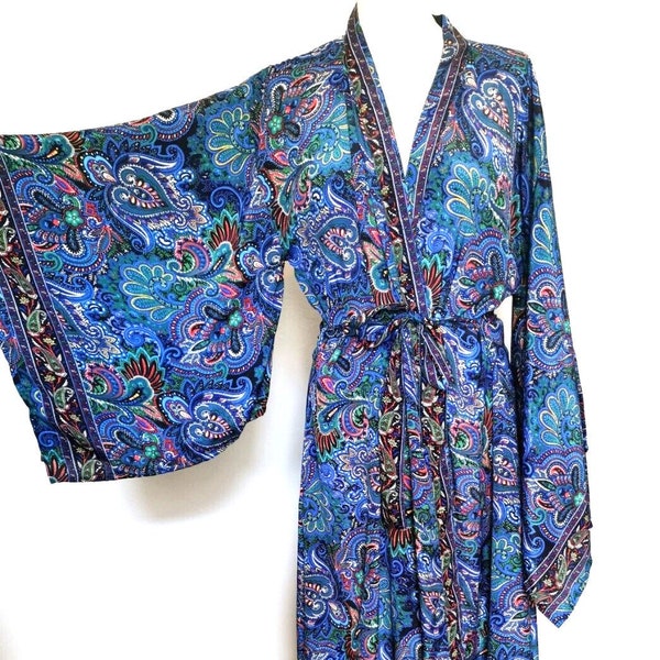 Deep Blue long Maxi Kimono jacket party S M L XL 10 12 14 16 18 20 22 24 vintage Boho hippy UK dressing gown wedding Summer Festival Lammas
