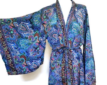 Deep Blue long Maxi Kimono jacket party S M L XL 10 12 14 16 18 20 22 24 vintage Boho hippy UK dressing gown wedding Summer Festival Lammas