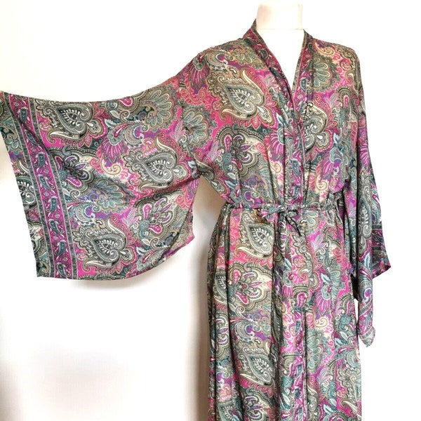SALE Pink Grey long Maxi Kimono jacket party S M L XL 10 12 14 16 18 20 22 vintage Boho hippy new UK dressing gown wedding Summer Festival