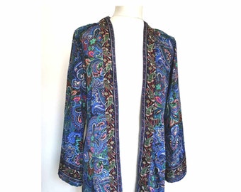 Deep Blue Kimono Jacket silk style party 8 10 12 14 16 18  S M L Retro Boho hippy party wedding cardigan coat Festival Lammas