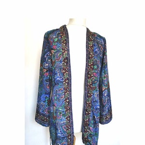 Deep Blue Kimono Jacket silk style party 8 10 12 14 16 18  S M L Retro Boho hippy party wedding cardigan coat Festival Lammas