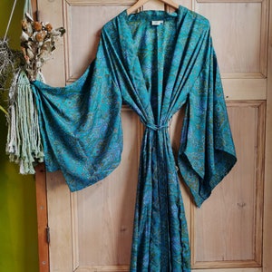 Teal Blue Green long Maxi Kimono jacket party S M L XL 10 12 14 16 18 20 22 vintage Boho hippy new UK dressing gown wedding Summer Festival