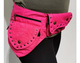 Walking Money pocket belt bum bag bright pink goth vegan festival dog walk