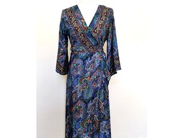 Deep Blue long Maxi wrap dress party S M L XL 10 12 14 16 18 20 vintage Boho hippy new UK party wedding Summer Festival Lammas