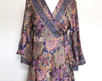 Purple Knee Length silk style wrap dress party 8 10 12 14 16 18 20 22 S M L XL XXL Sundress Boho hippy wedding Summer Festival Lammas Party